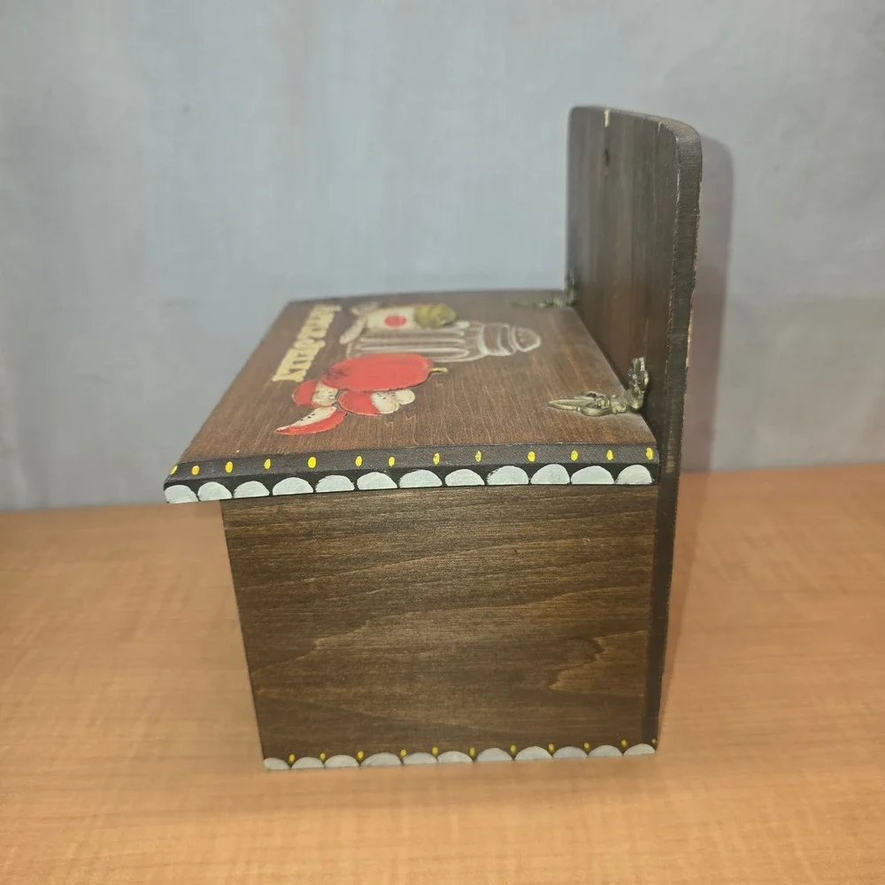 Wooden Hanging Primitive Farmhouse Recipe‎ Card Holder Box Matches Apple Jelly